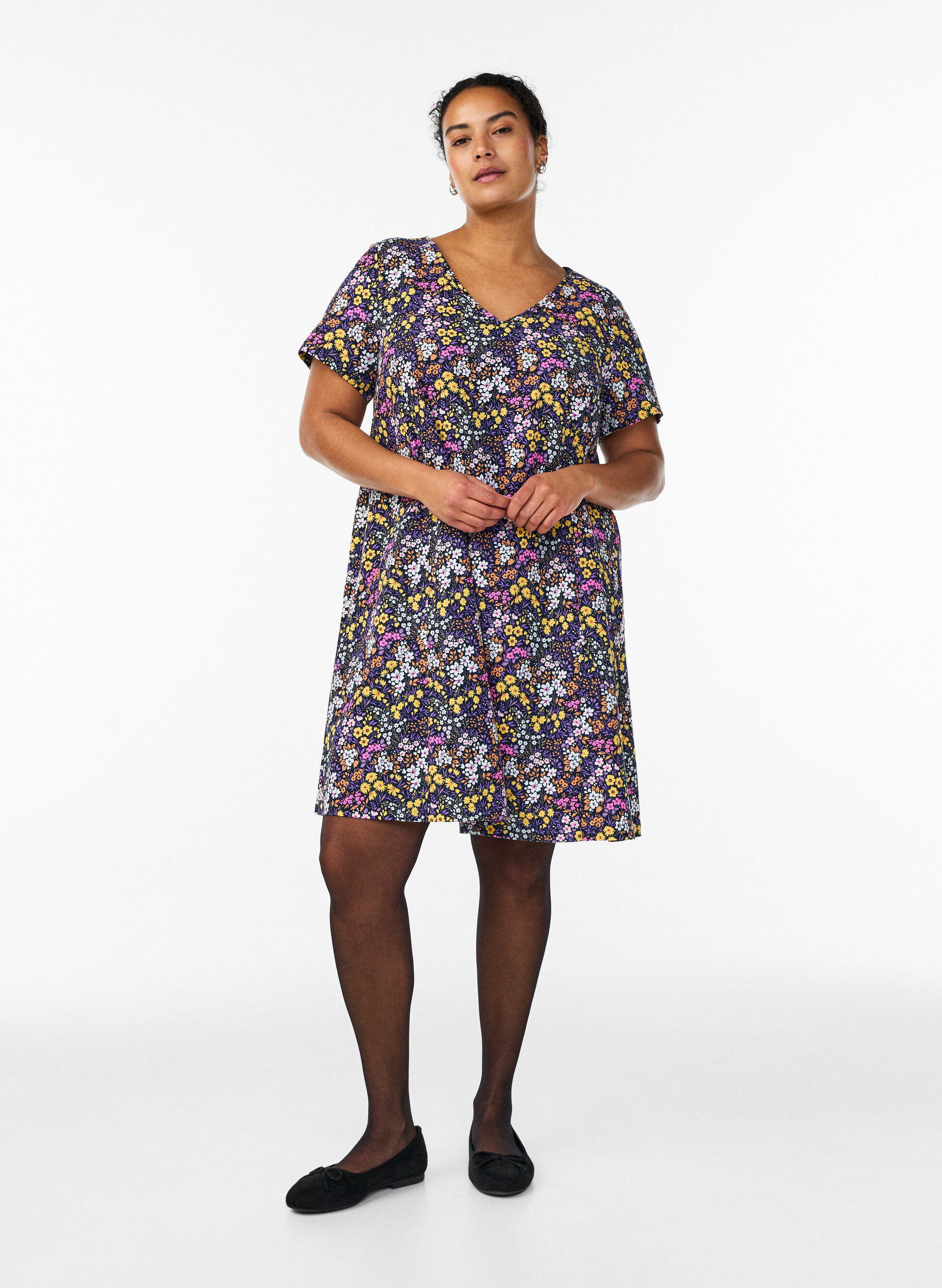 Zizzifashion Short a-line dress with floral print, Blue, Model image number 1