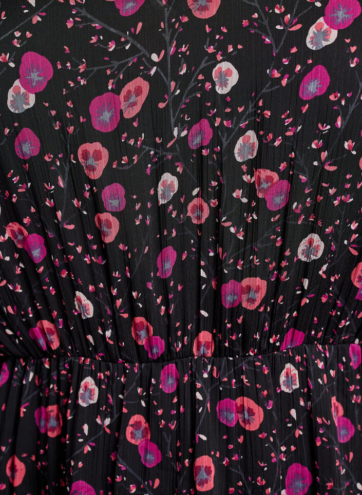 Chiffon dress with floral print and long sleeves, Black, Packshot image number 2