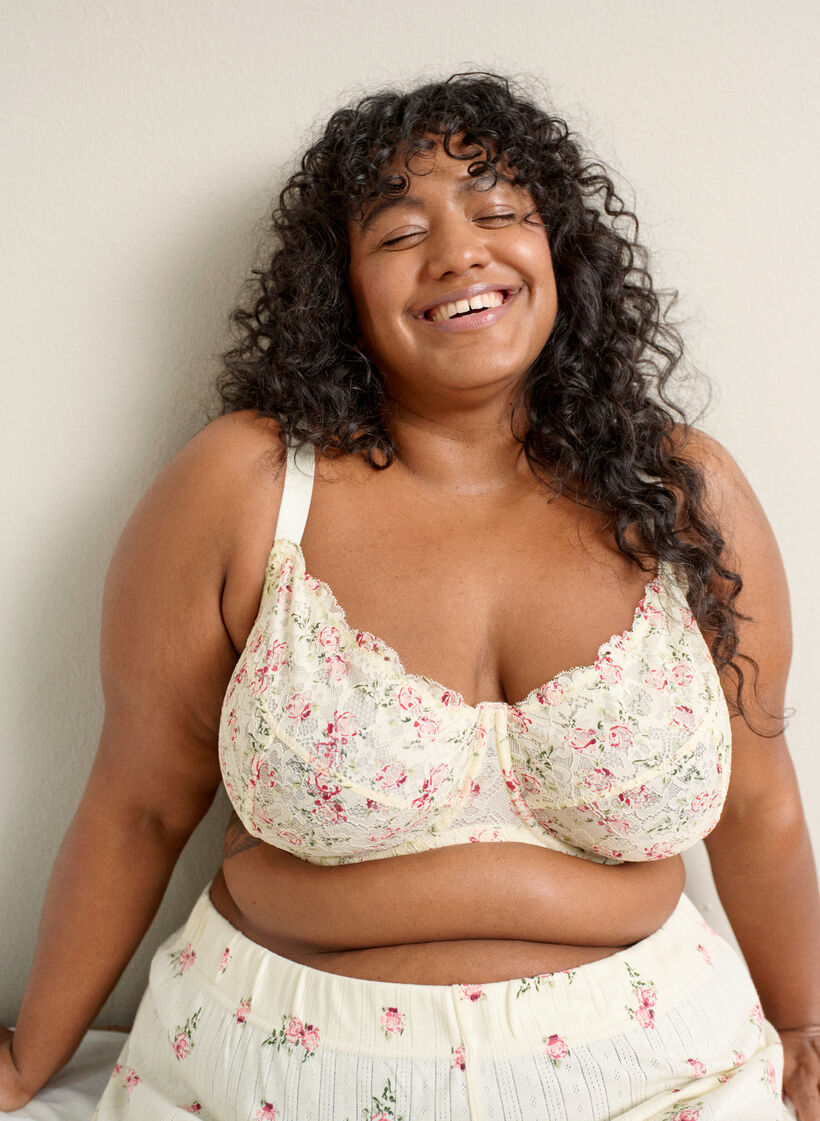 Full coverage bra with floral lace, White, Image image number 0