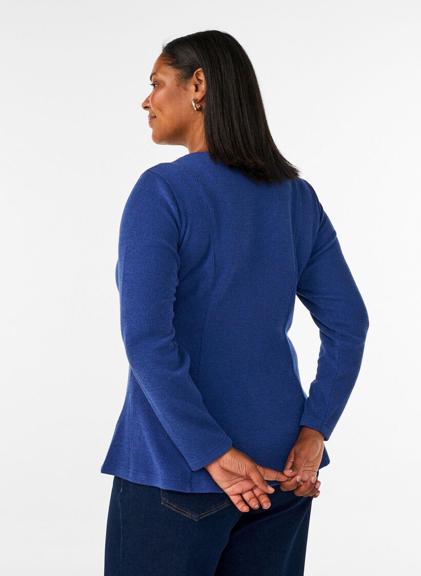 Jersey blouse with a ribbed texture and an A-line fit, Blue, Model image number 2