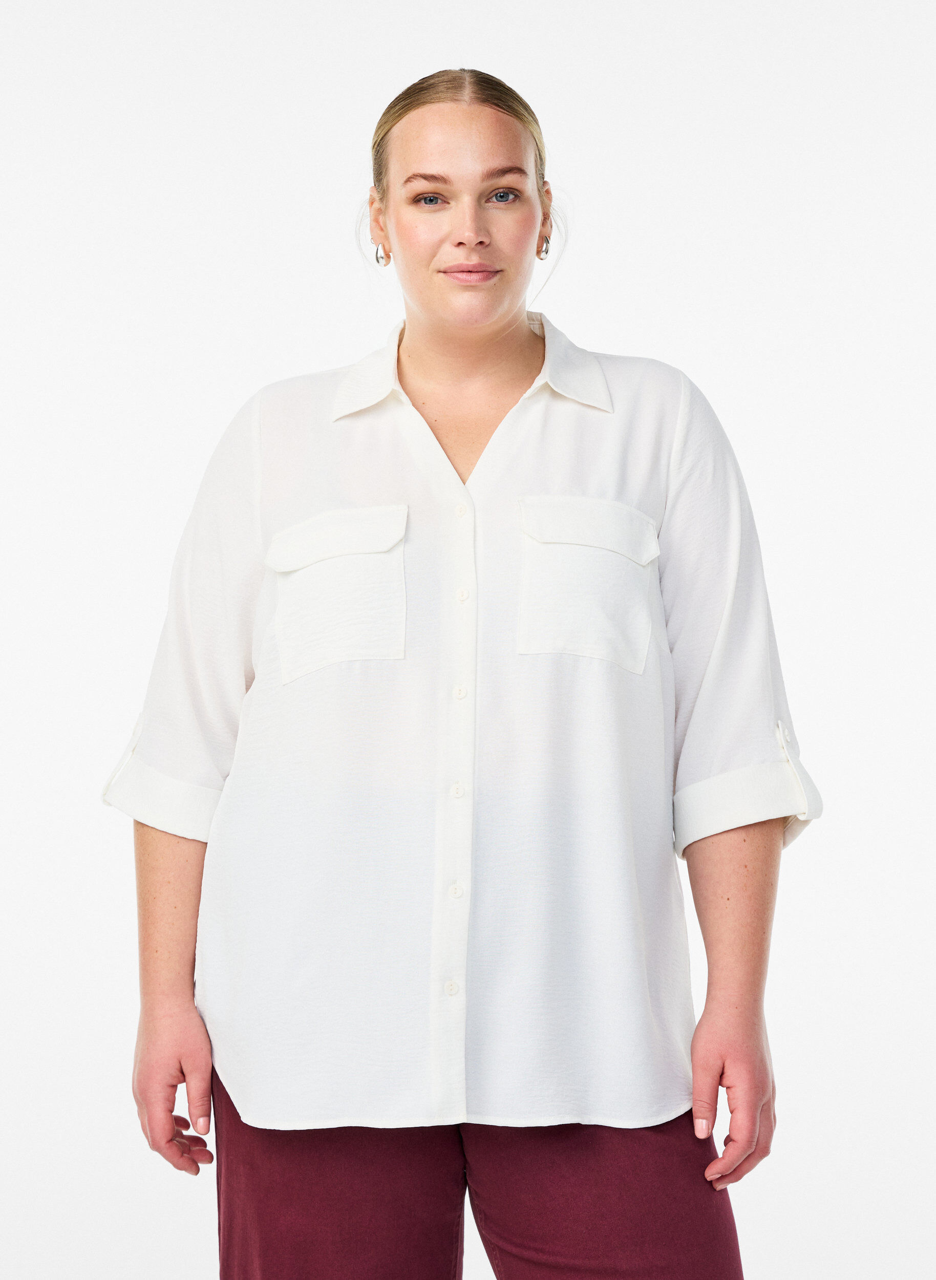 FLASH - Shirt with chest pockets and 3/4 sleeves, Vanilla, Model
