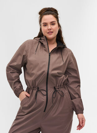 Rain jumpsuit with hood and pockets, Iron, Model image number 2