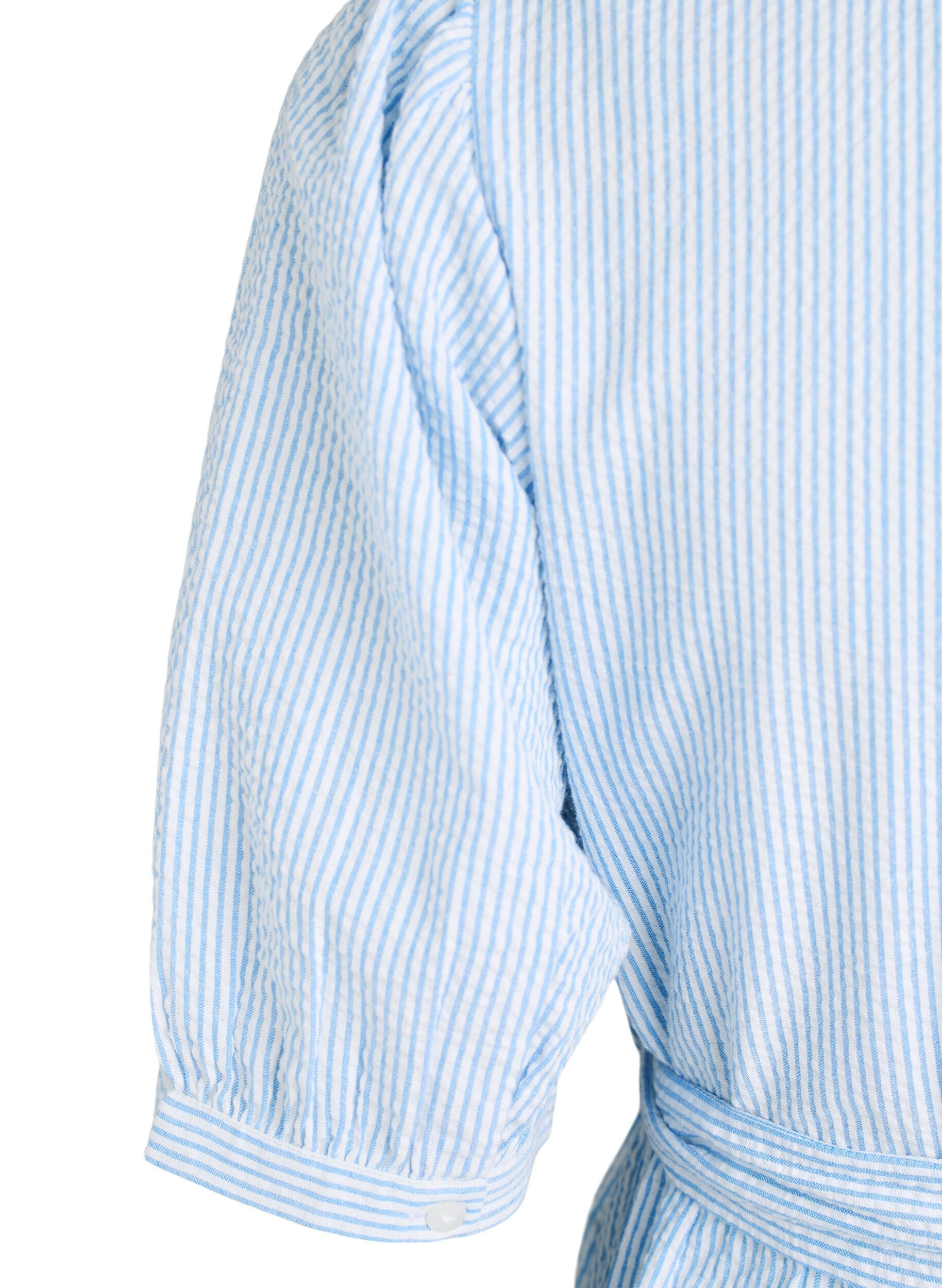 Zizzifashion Striped midi dress in cotton with a tie-belt, White, Packshot image number 3