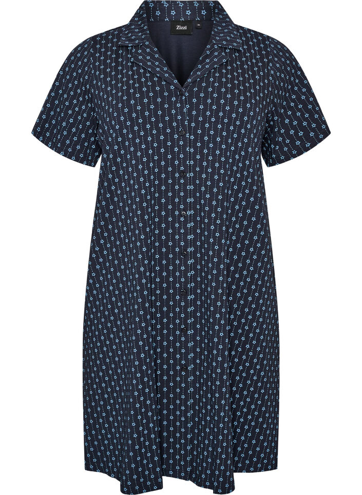 Cotton nightgown with button fastening, Blue, Packshot image number 0