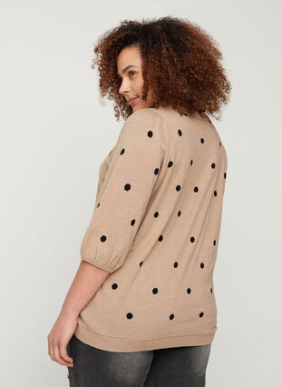Knitted blouse with 3/4 sleeves and contrast-coloured dots, Nomad Mel w black, Model image number 1