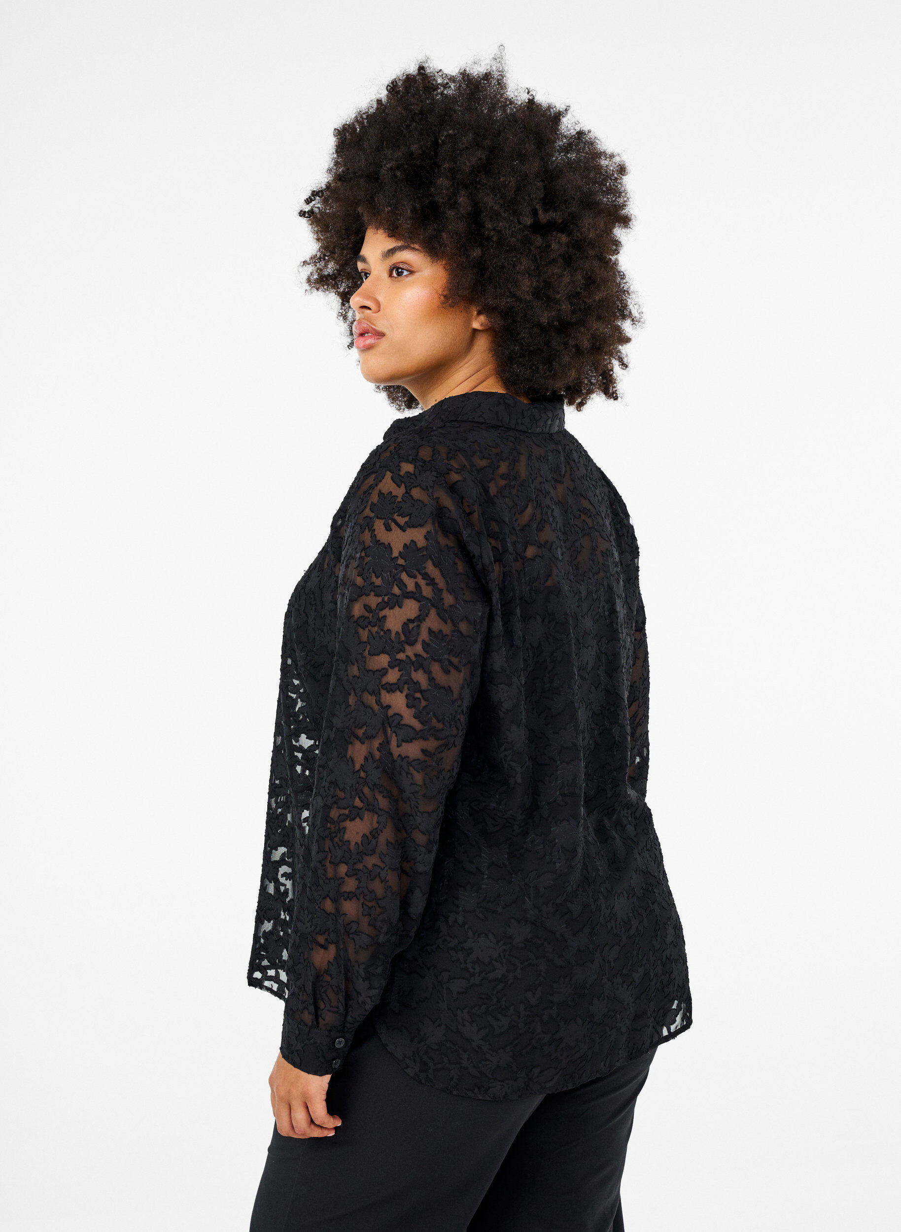 Zizzifashion Jacquard shirt with buttons, Black, Model image number 1