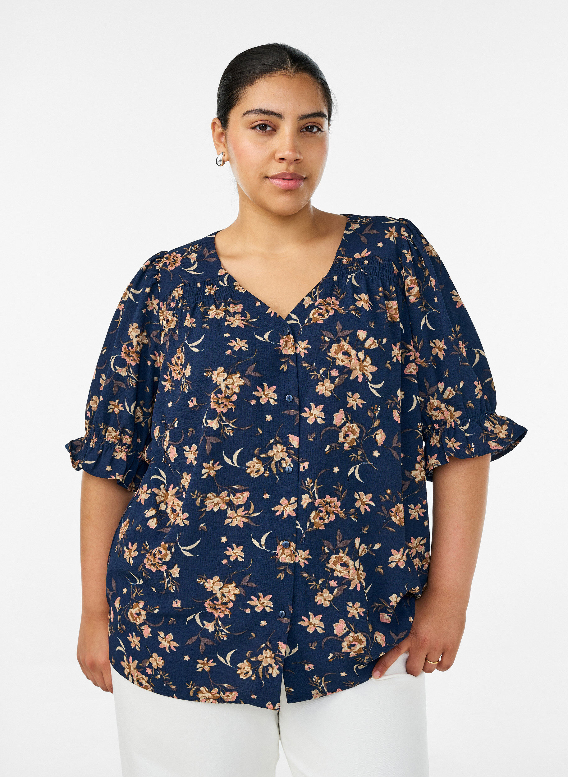 Zizzifashion Shirt blouse with 1/2 sleeves, Blue, Model image number 0