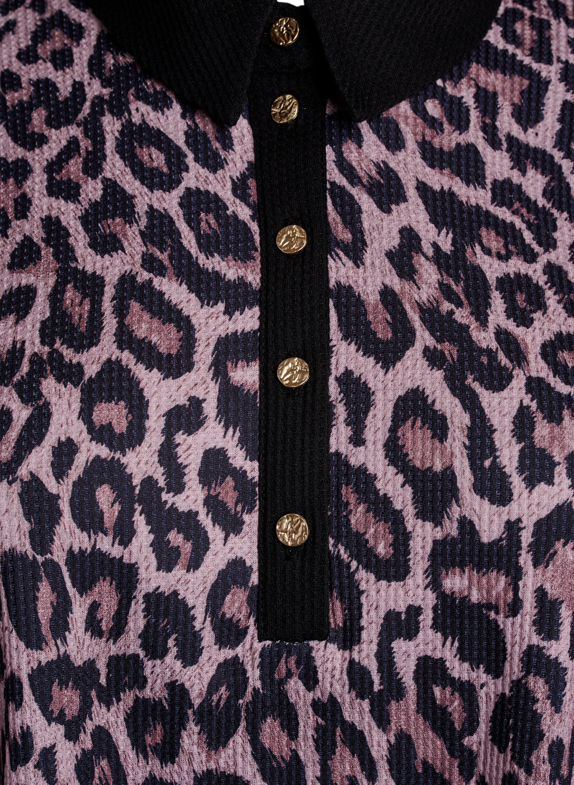 Zizzifashion Polo shirt with leopard print and gold-coloured buttons, Brown, Packshot image number 2