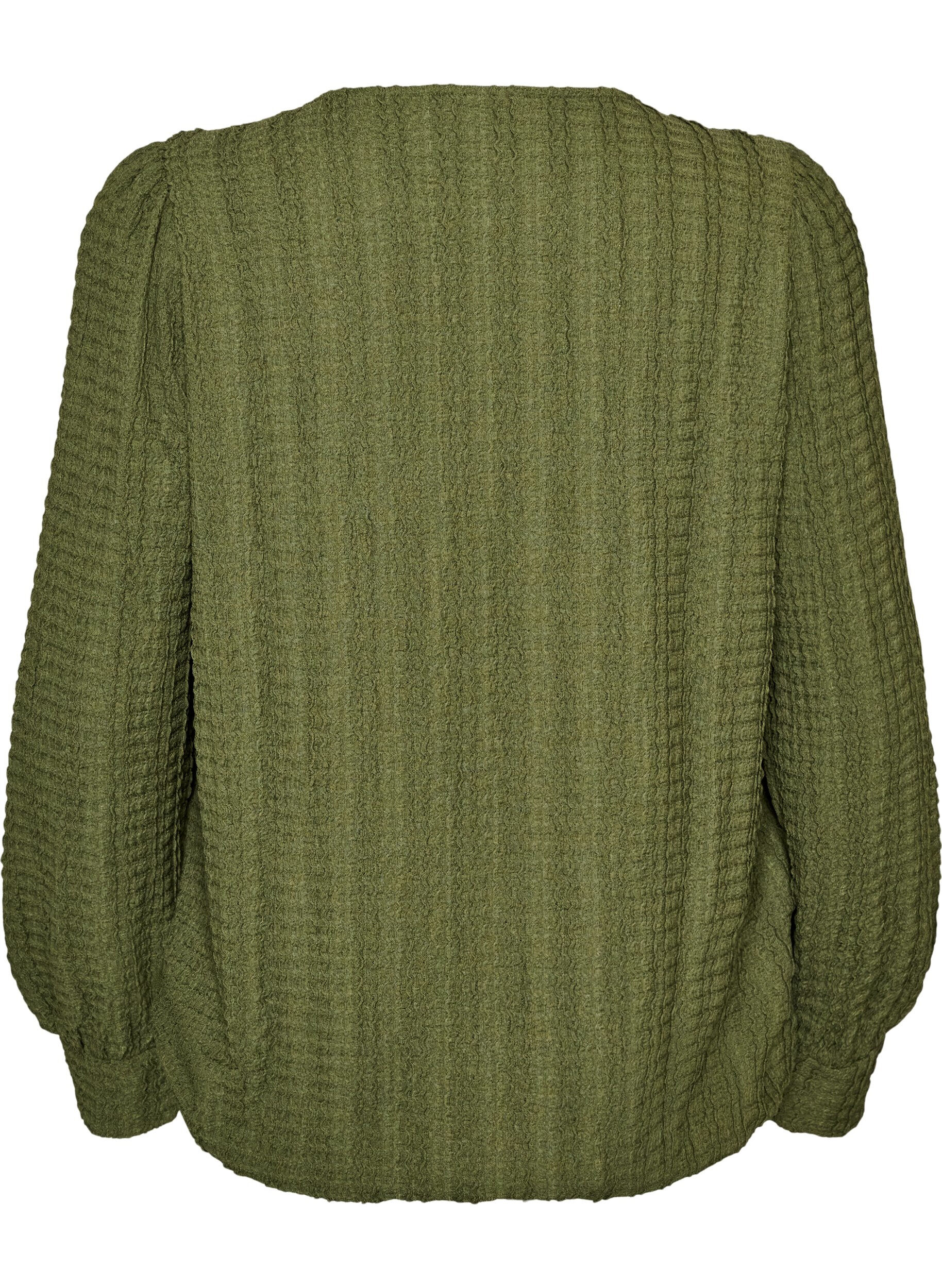ZizzifashionTextured jersey blouse with a balloon silhouette, Green, Packshot image number 1