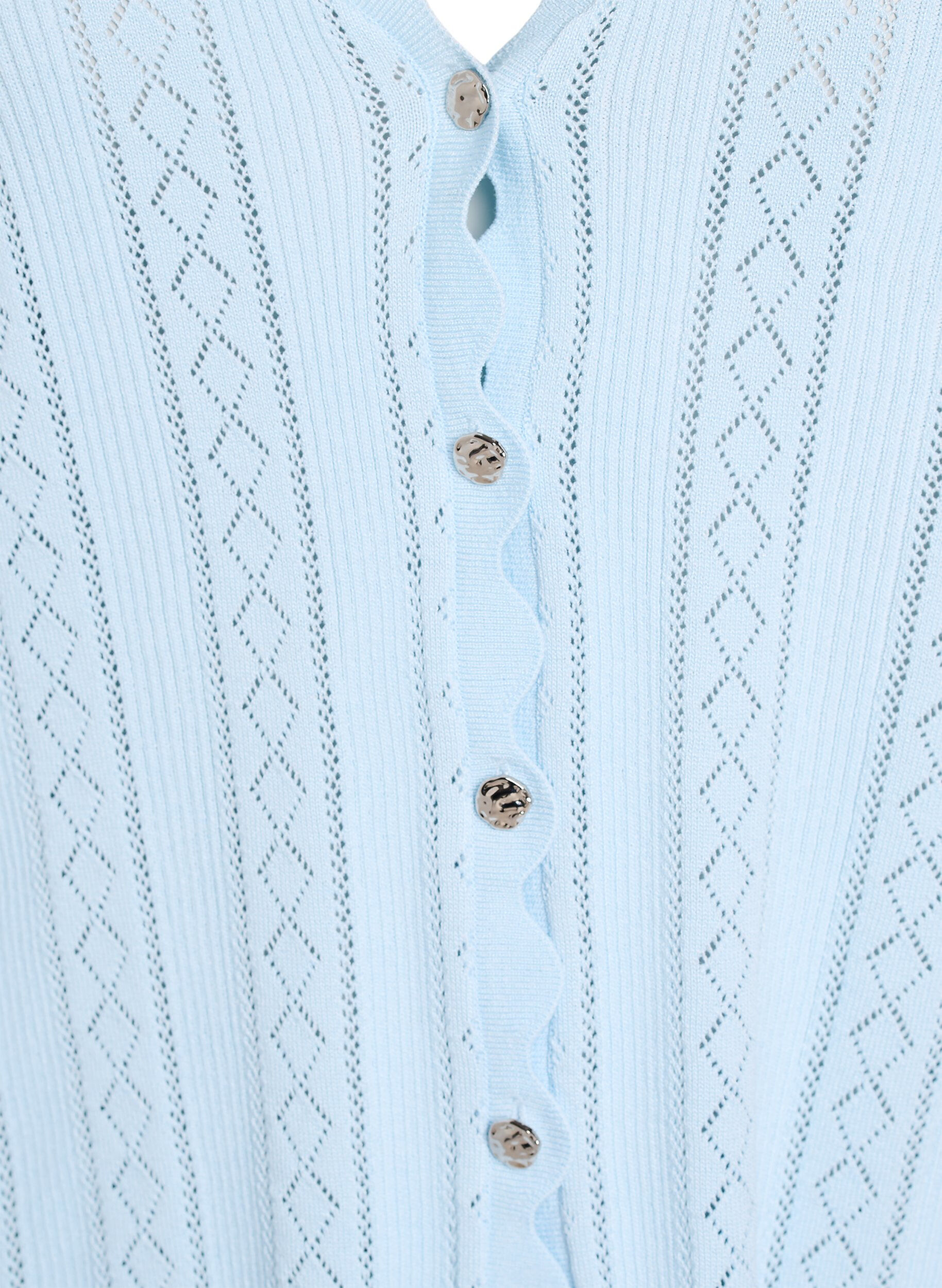 Zizzifashion Cardigan with eyelet embroidery and wavy edges, Light Blue, Packshot image number 2