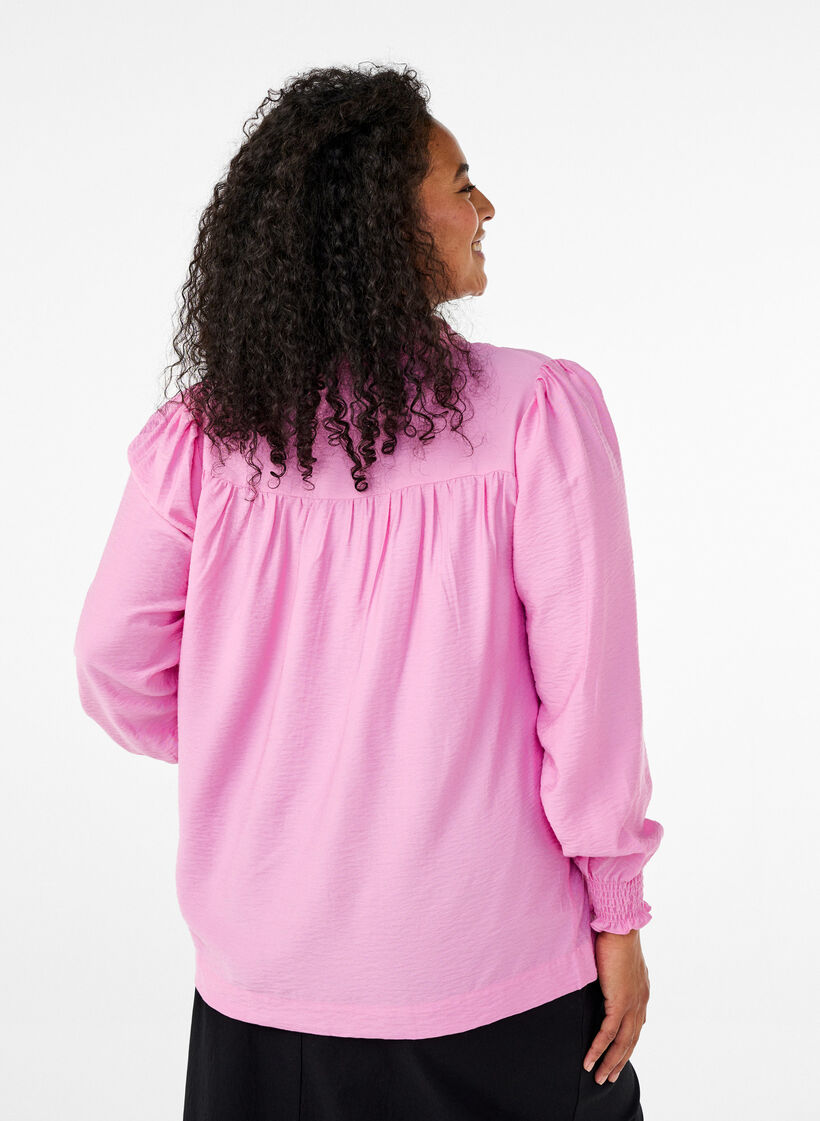 Blouse with ruffle collar, Pink, Model image number 2