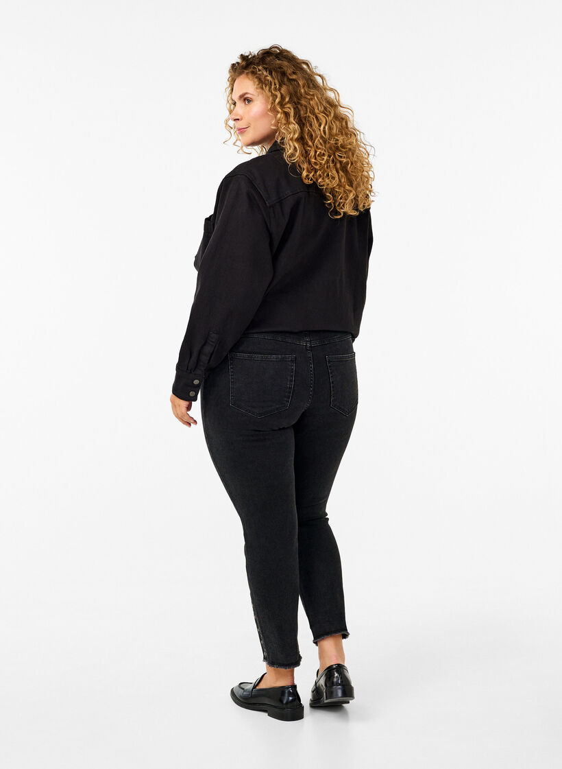 Cropped Emily jeans with frayed hem, Dark Grey Denim, Model image number 1