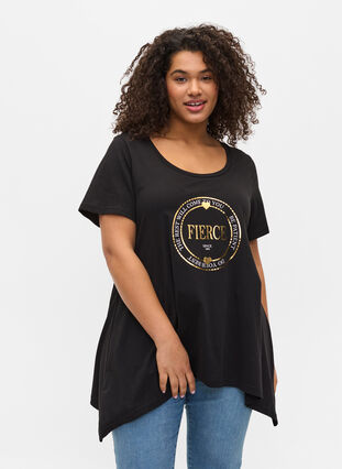 Short-sleeved cotton t-shirt with a-line, Black FIERCE, Model image number 0