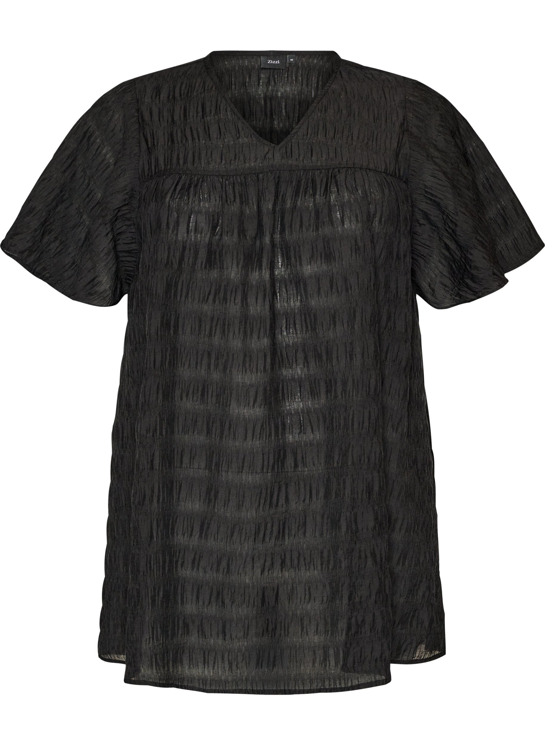 Zizzifashion Tunic in lyocell with flutter sleeves, Black, Packshot image number 0
