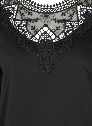 Solid-coloured sweatshirt with lace detailing, Black, Packshot image number 2