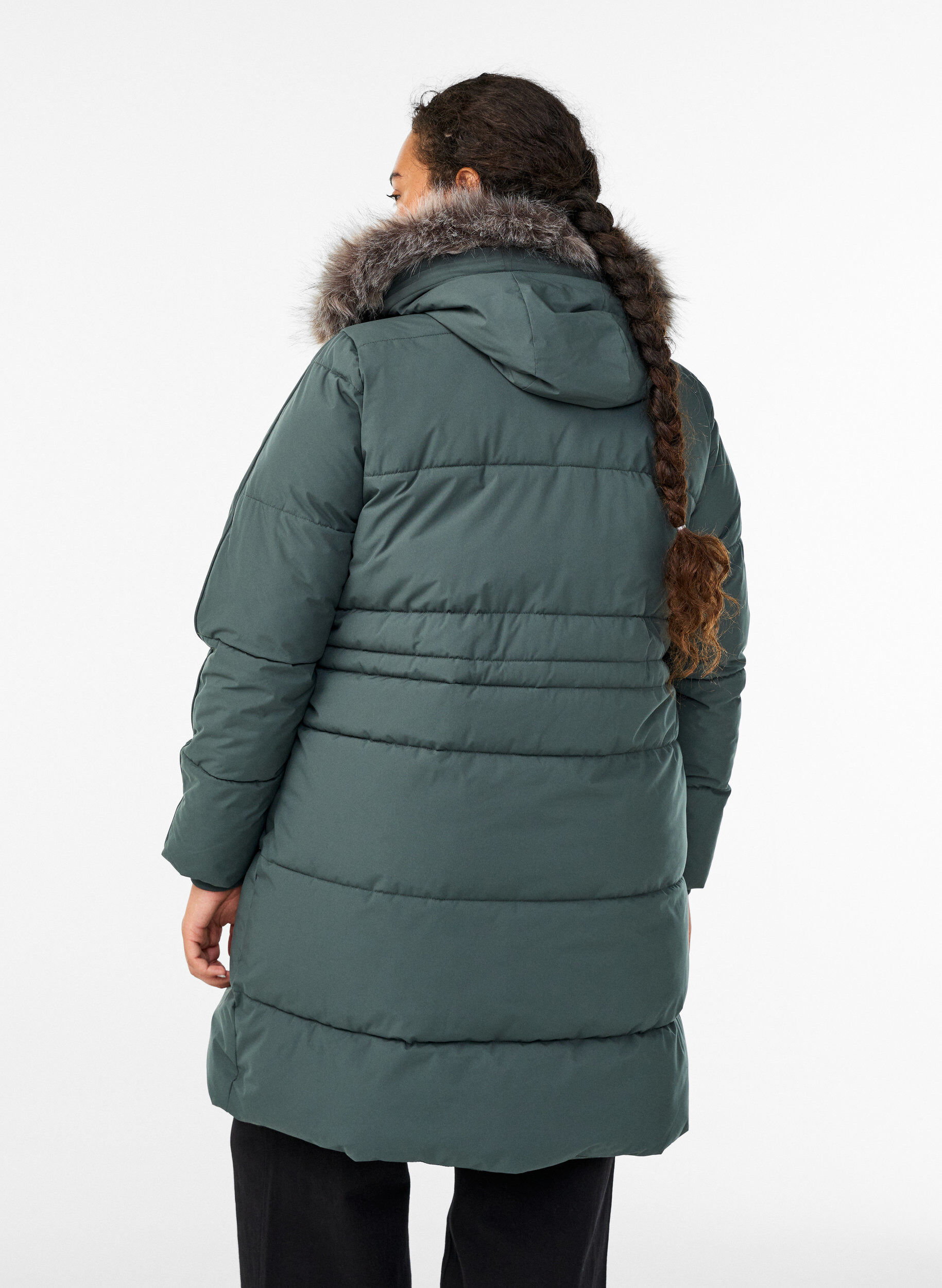 Zizzifashion Water-repellent parka with faux fur Collar, Green, Model image number 2
