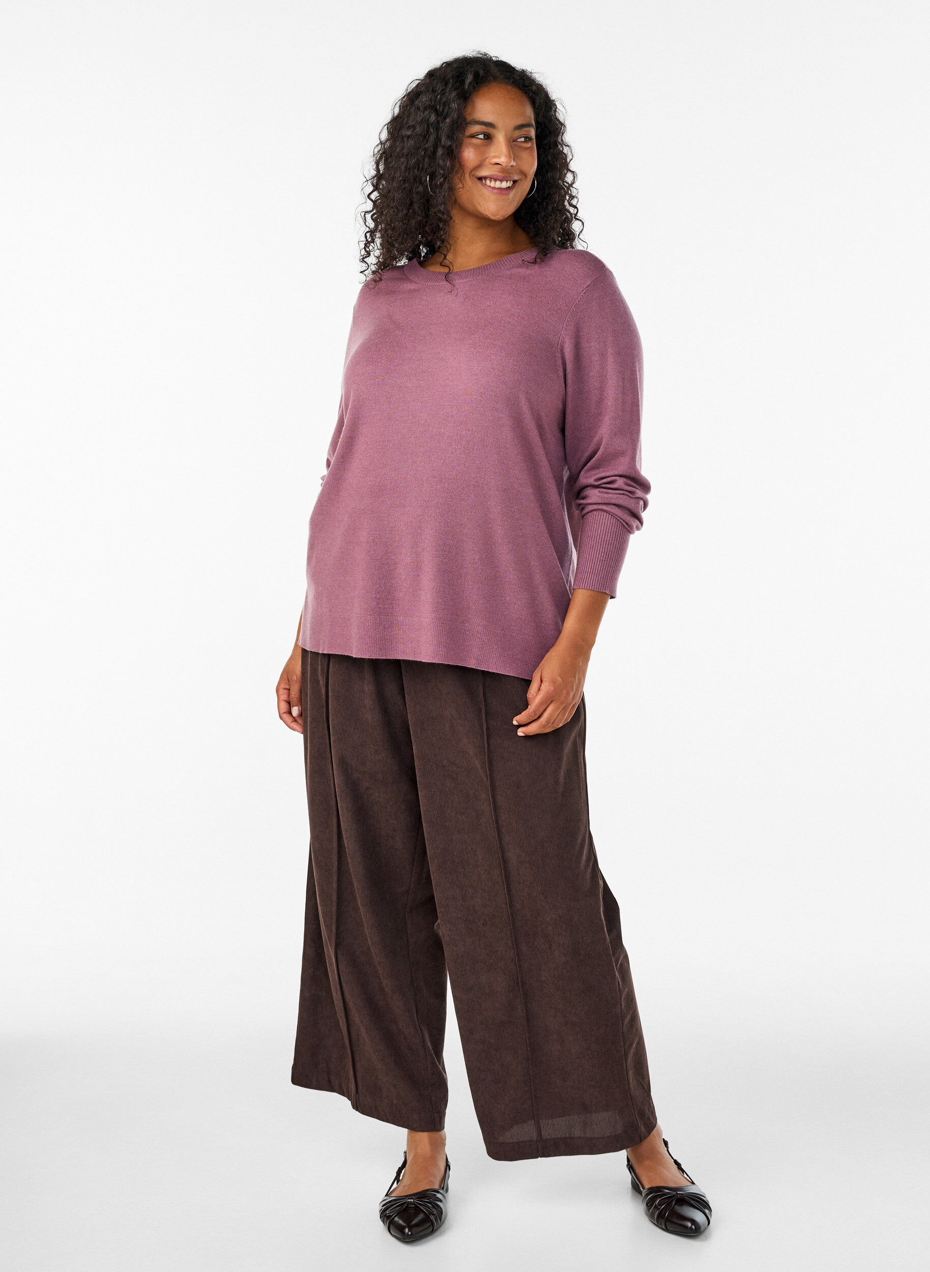 ZizzifashionKnitted blouse with a round neck, Rose, Model image number 1