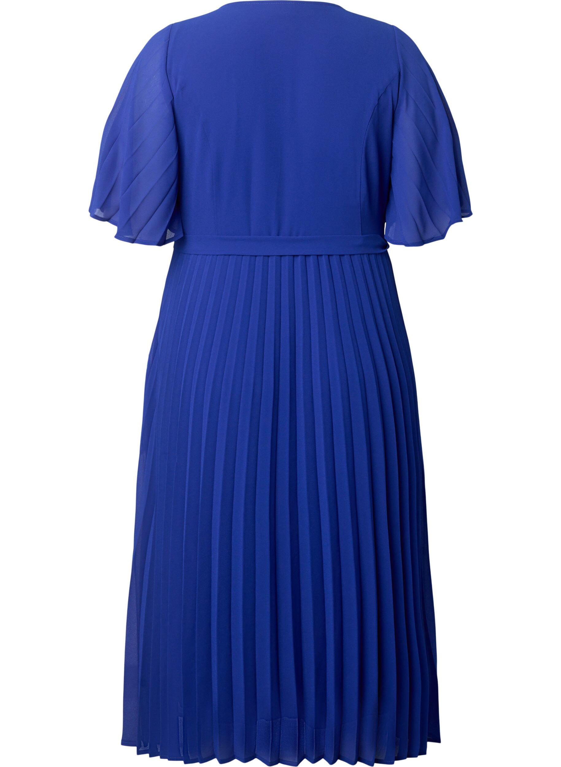 Zizzifashion Pleated midi dress with short sleeves, Clematis Blue, Packshot image number 1
