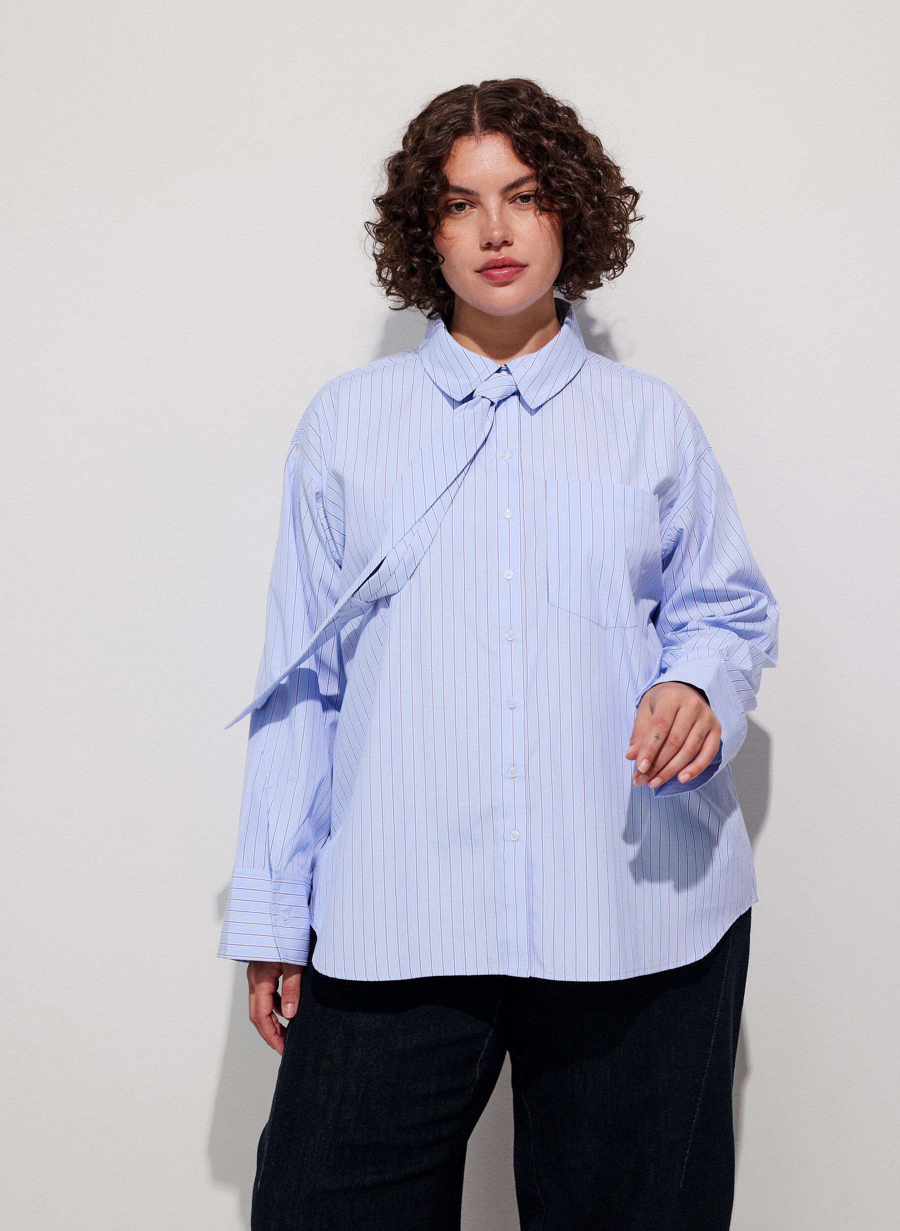 ZizzifashionLoose shirt with tie, Light Blue, Model image number 0