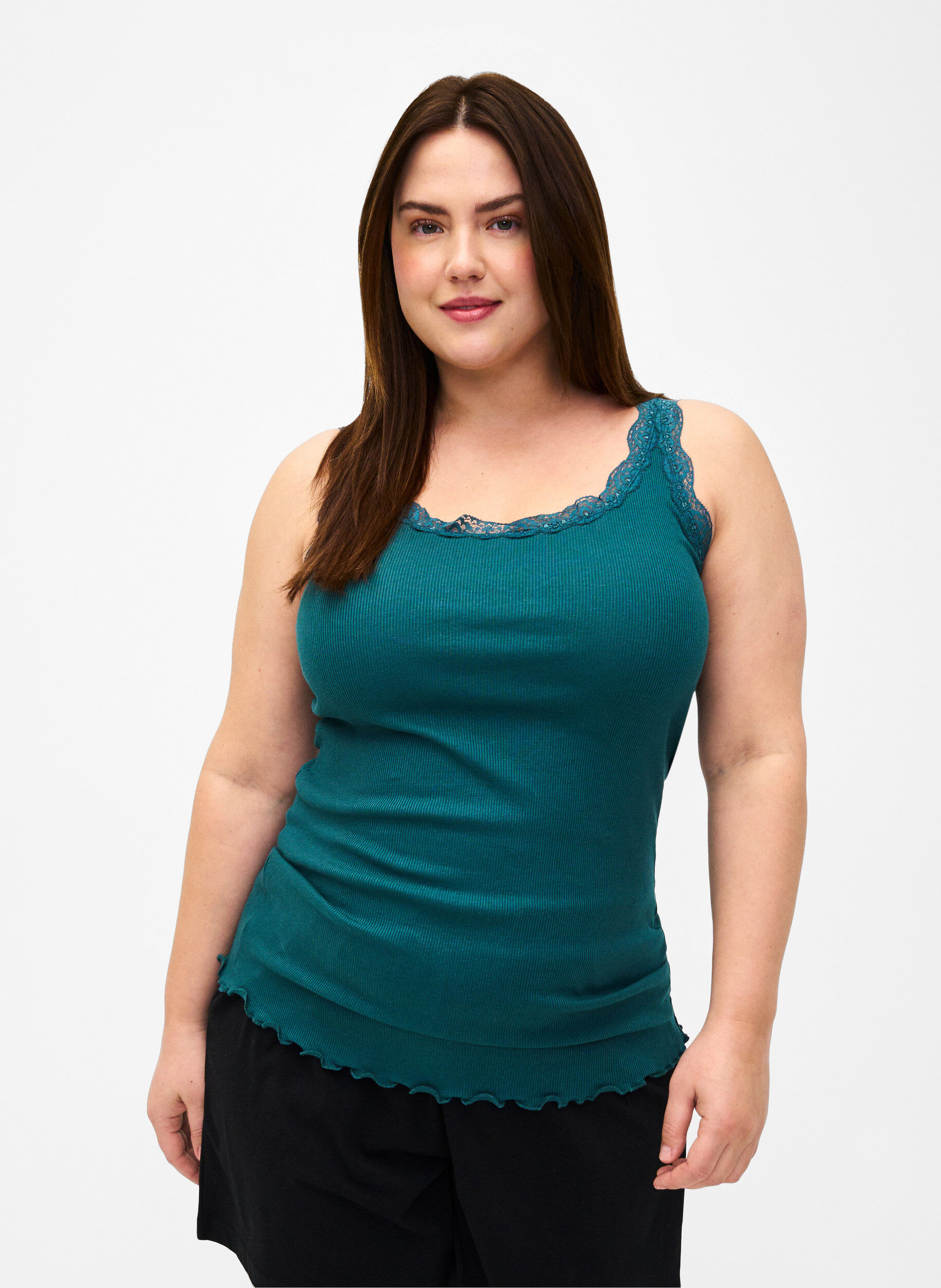 Top with lace trim, Green, Model