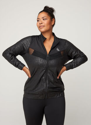Sports jacket with pattern made up of similar colors, Black, Model image number 0