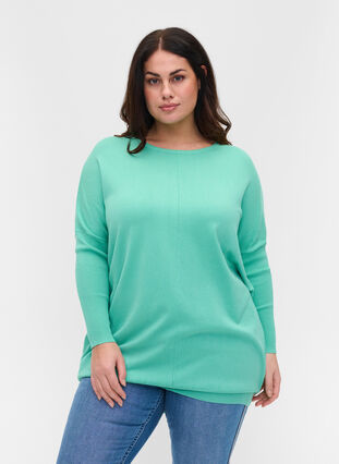 Knitted jumper with round neckline, Dusty Jade Green, Model image number 0