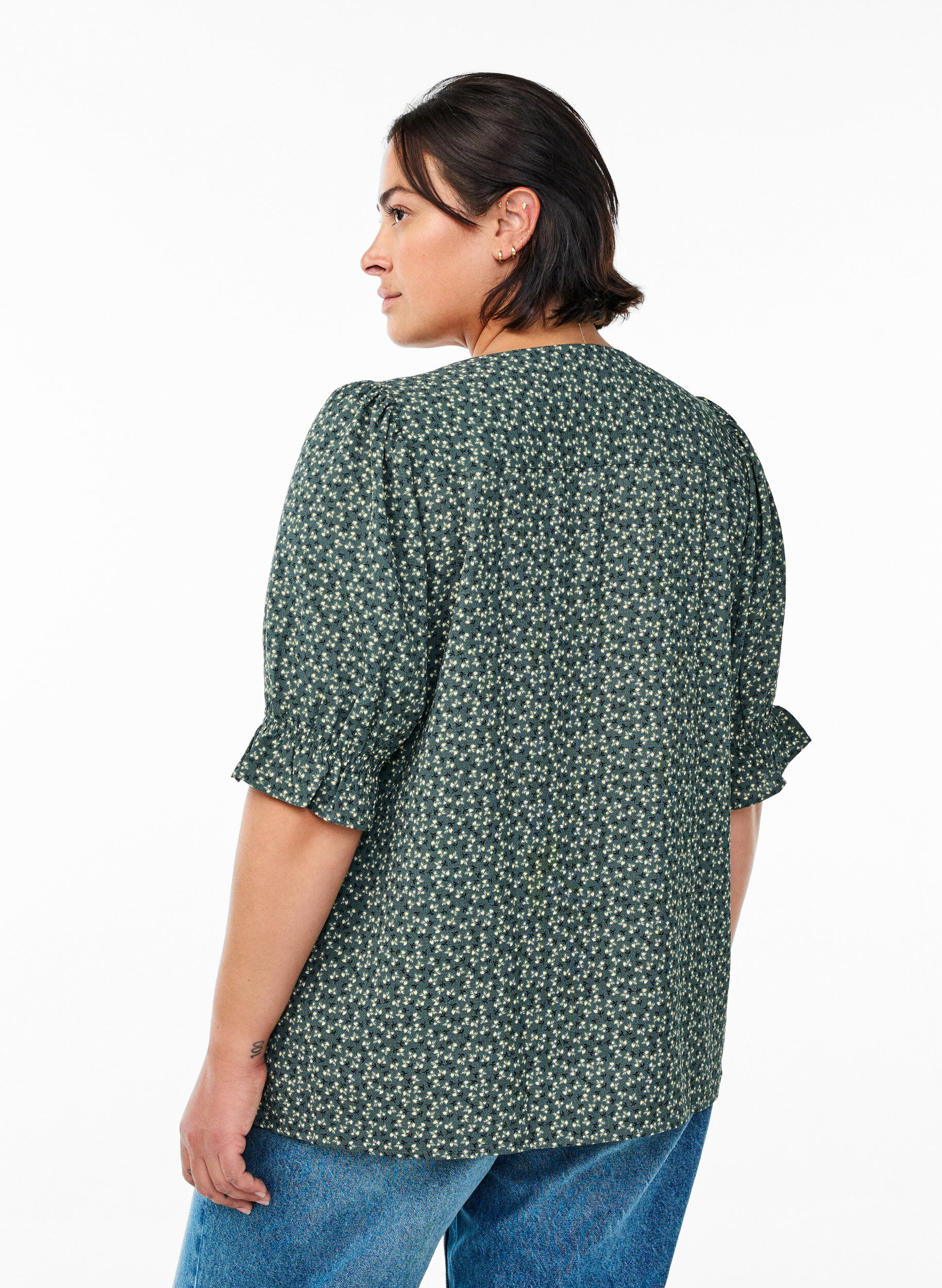 ZizzifashionShirt blouse with 1/2 sleeves, Green, Model image number 2