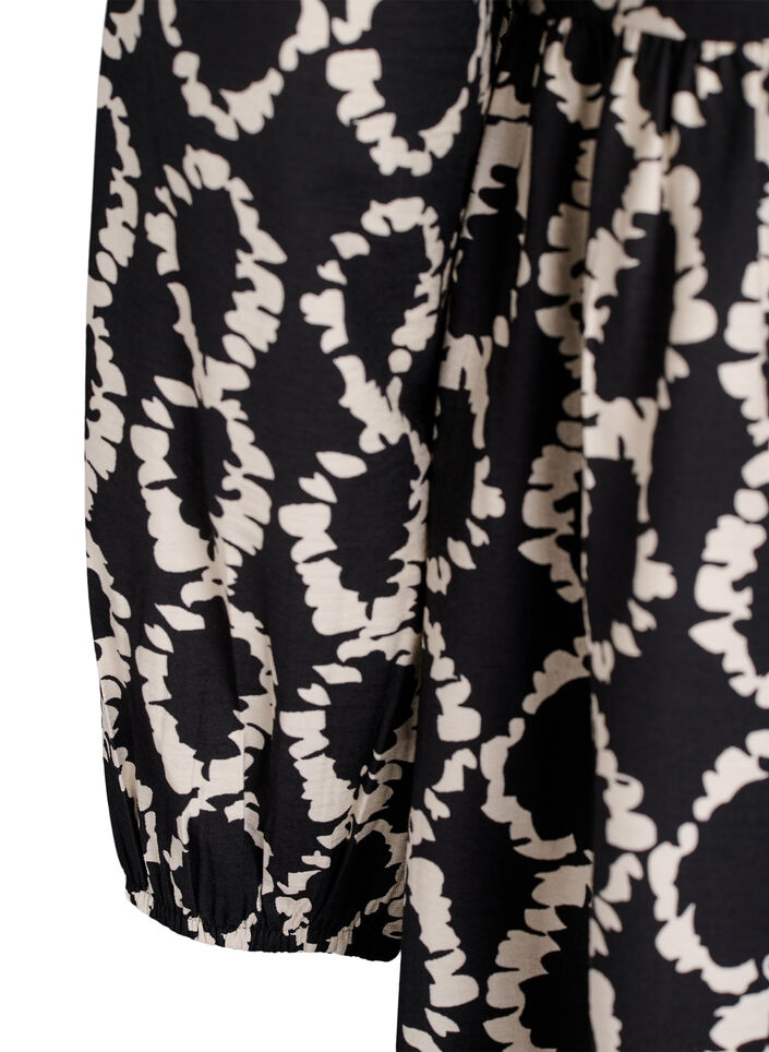 Long-sleeved dress with print and bows, Black, Packshot image number 3