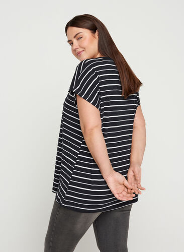 Striped t-shirt in cotton, Black/White Stripe, Model image number 1