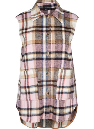 Checkered vest with large pockets, Pink check, Packshot image number 0