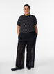 Wide-leg lace trousers with contrast stripes, Black, Model image number 1