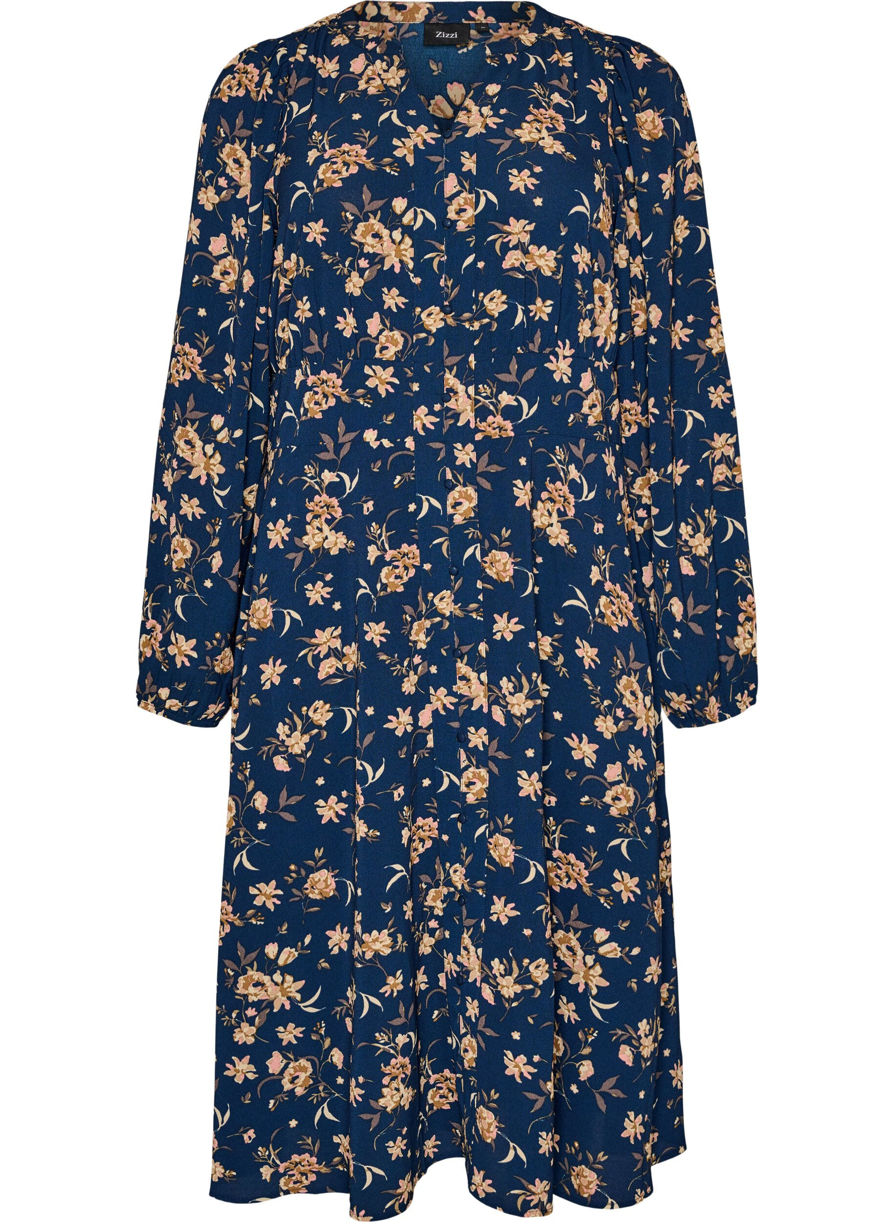Zizzifashion Midi dress with smock and decorative buttons, Blue, Packshot image number 0