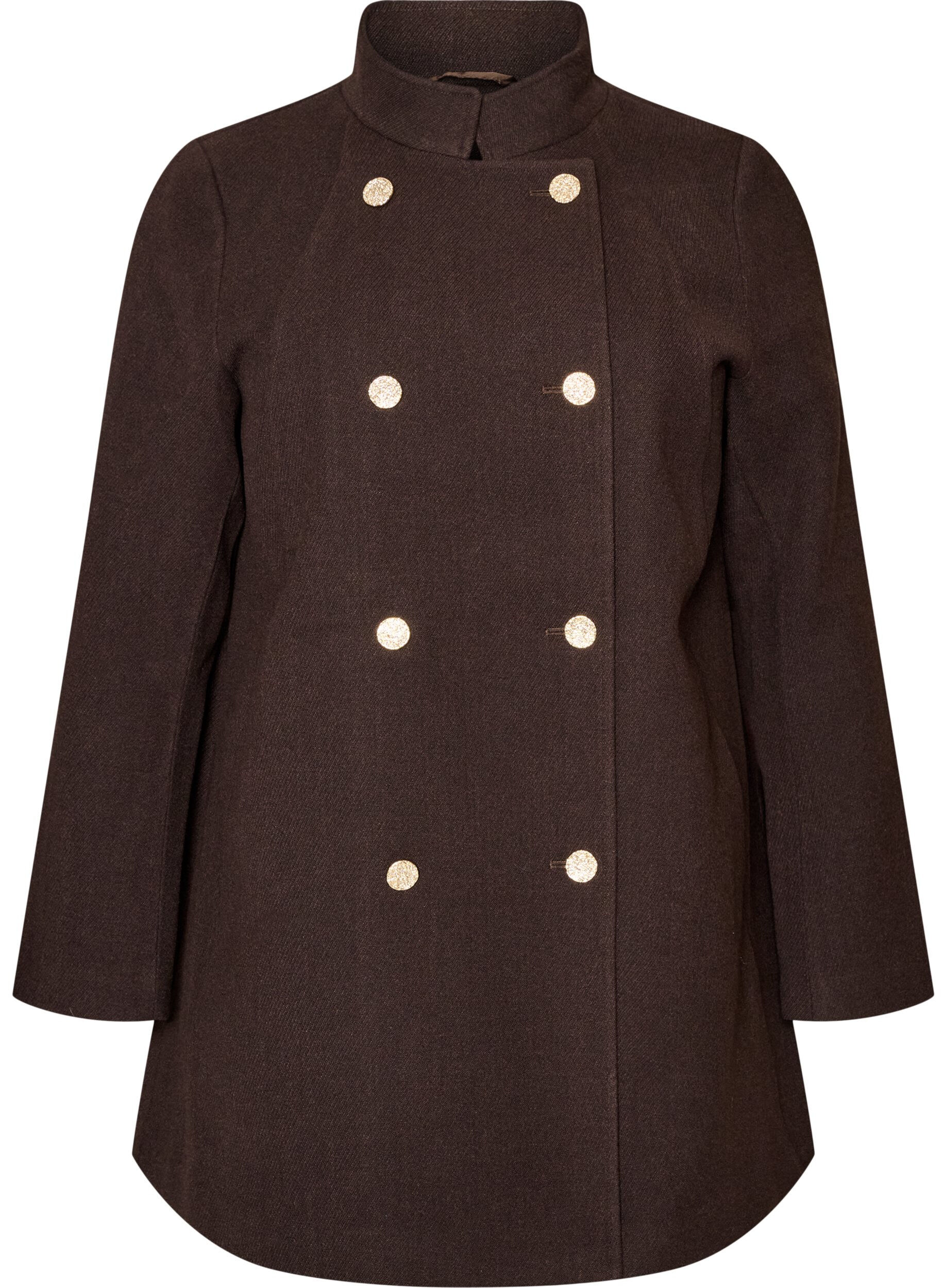 ZizzifashionA-line coat with gold buttons, Brown, Packshot image number 0