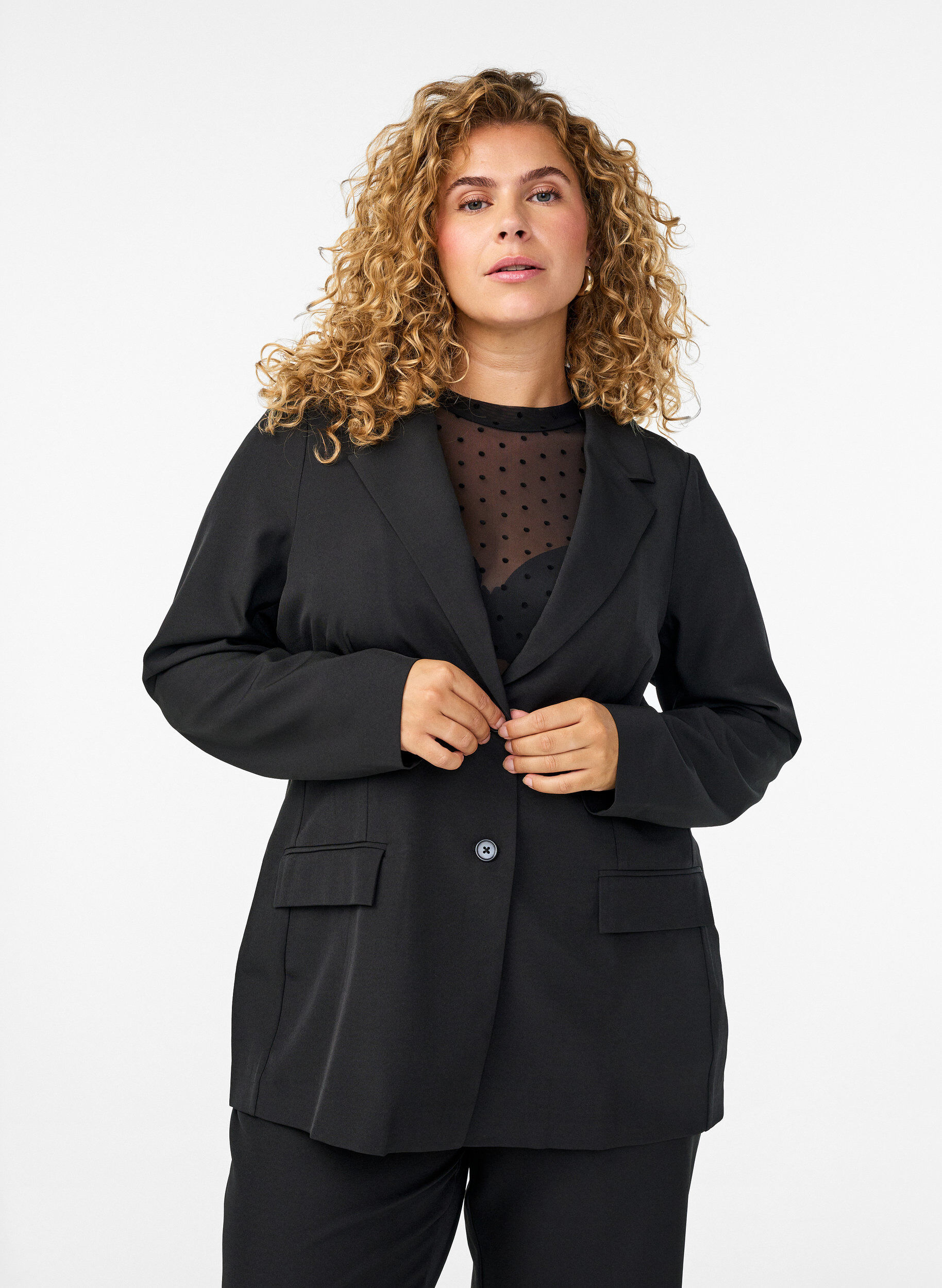 ZizzifashionBlazer with pockets and slits, Black, Model image number 0