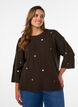 Knitted blouse with small embroidered motifs, Brown, Model image number 0