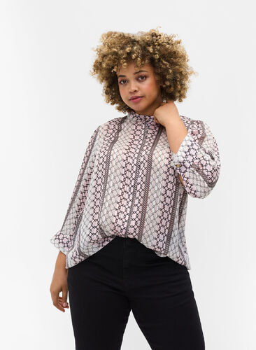 Printed shirt with 3/4 sleeves, Pale Lilac AOP, Model image number 0