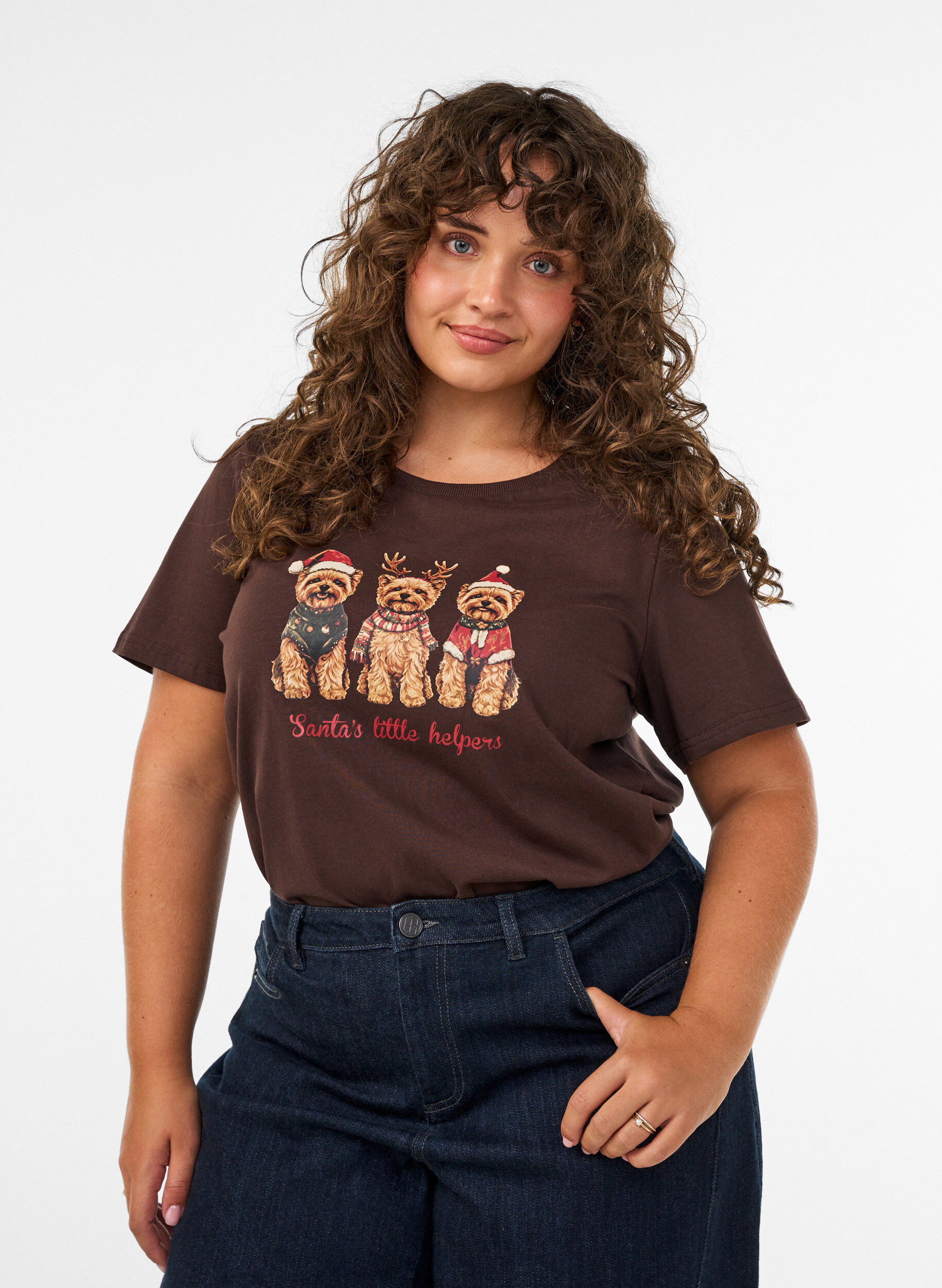 ZizzifashionChristmas t-shirt in organic cotton, Brown, Model image number 0