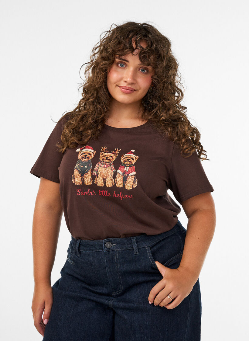 Christmas t-shirt in organic cotton, Brown, Model image number 0