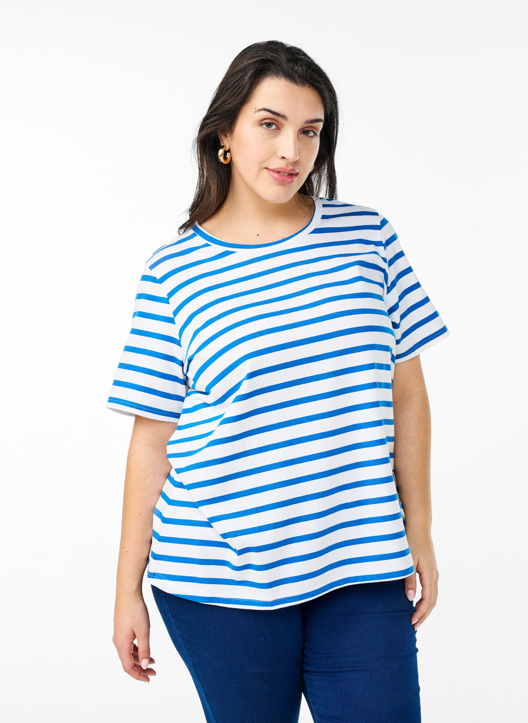 Striped T-shirt in organic cotton, Blue, Model