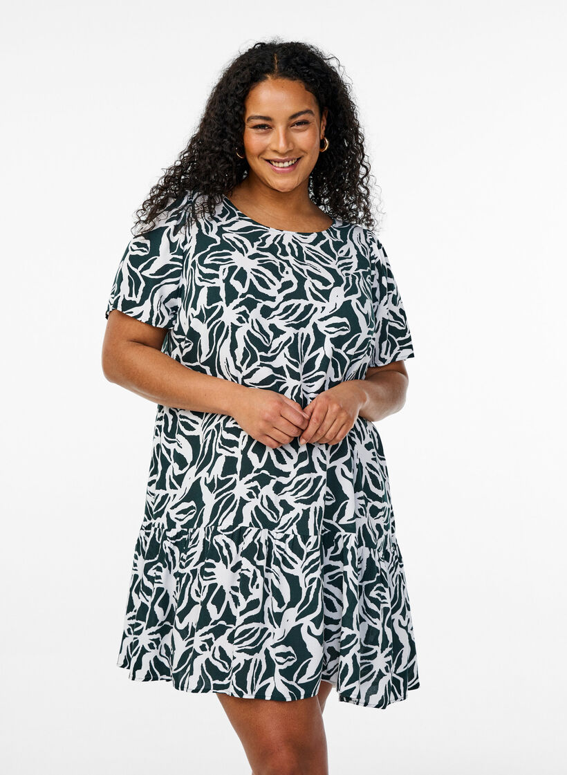 FLASH - Dress in viscose with cutline, Green, Model image number 0