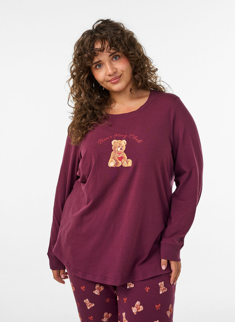 Printed night top, Red, Model image number 0