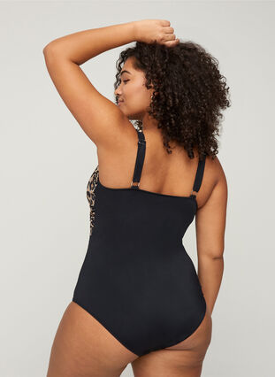 Swimsuit with underwire and leopard print, Black Leo, Model image number 1