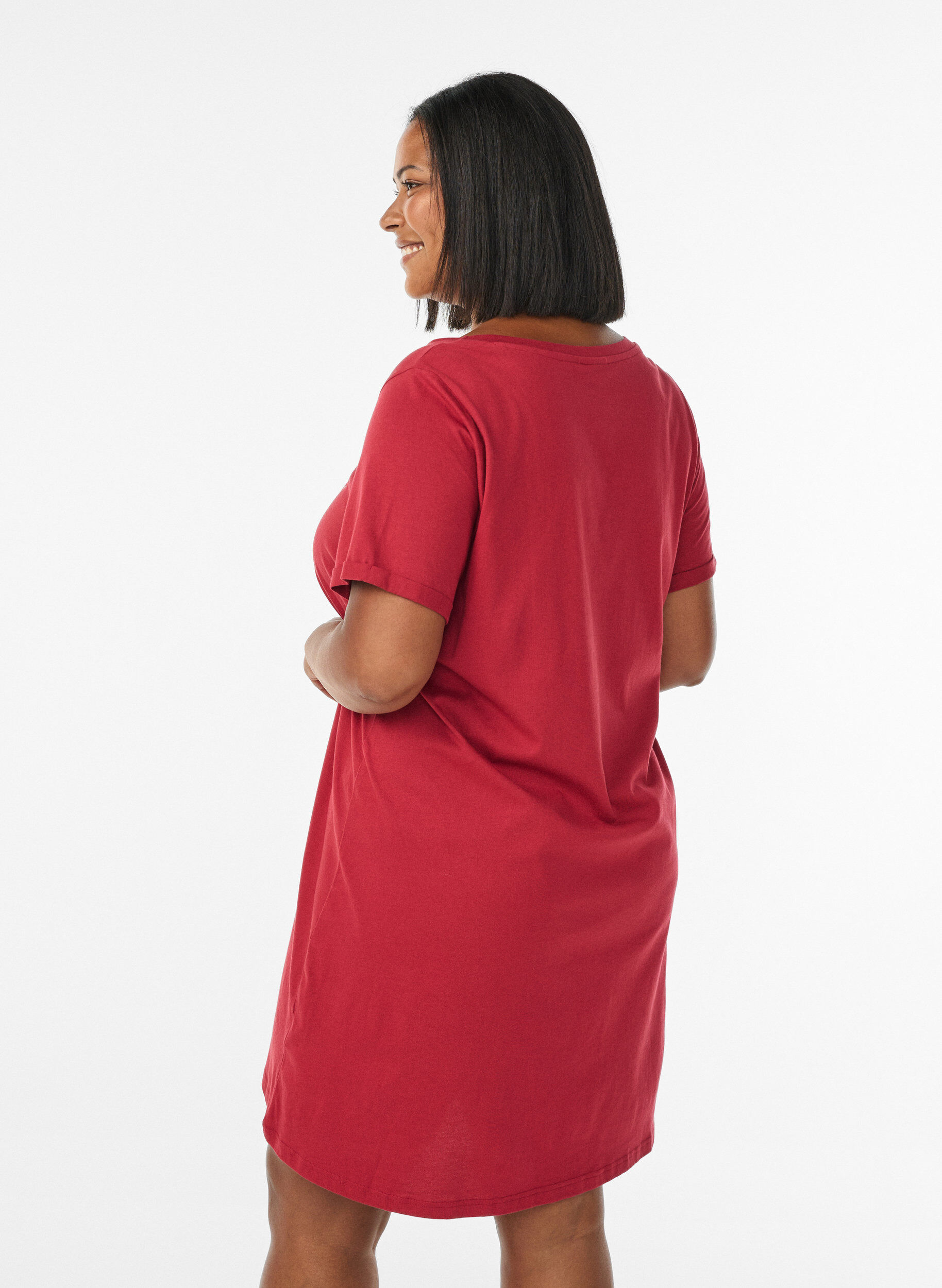 Zizzifashion Short-sleeved nightgown in organic cotton, Red, Model image number 2