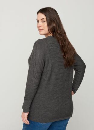 Ribbed knitted sweater with a round neck, Dark Grey Melange, Model image number 1