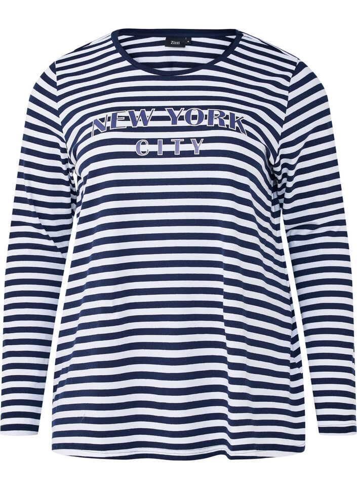 Striped blouse with motif, White w.Navy Stripe, Packshot image number 0
