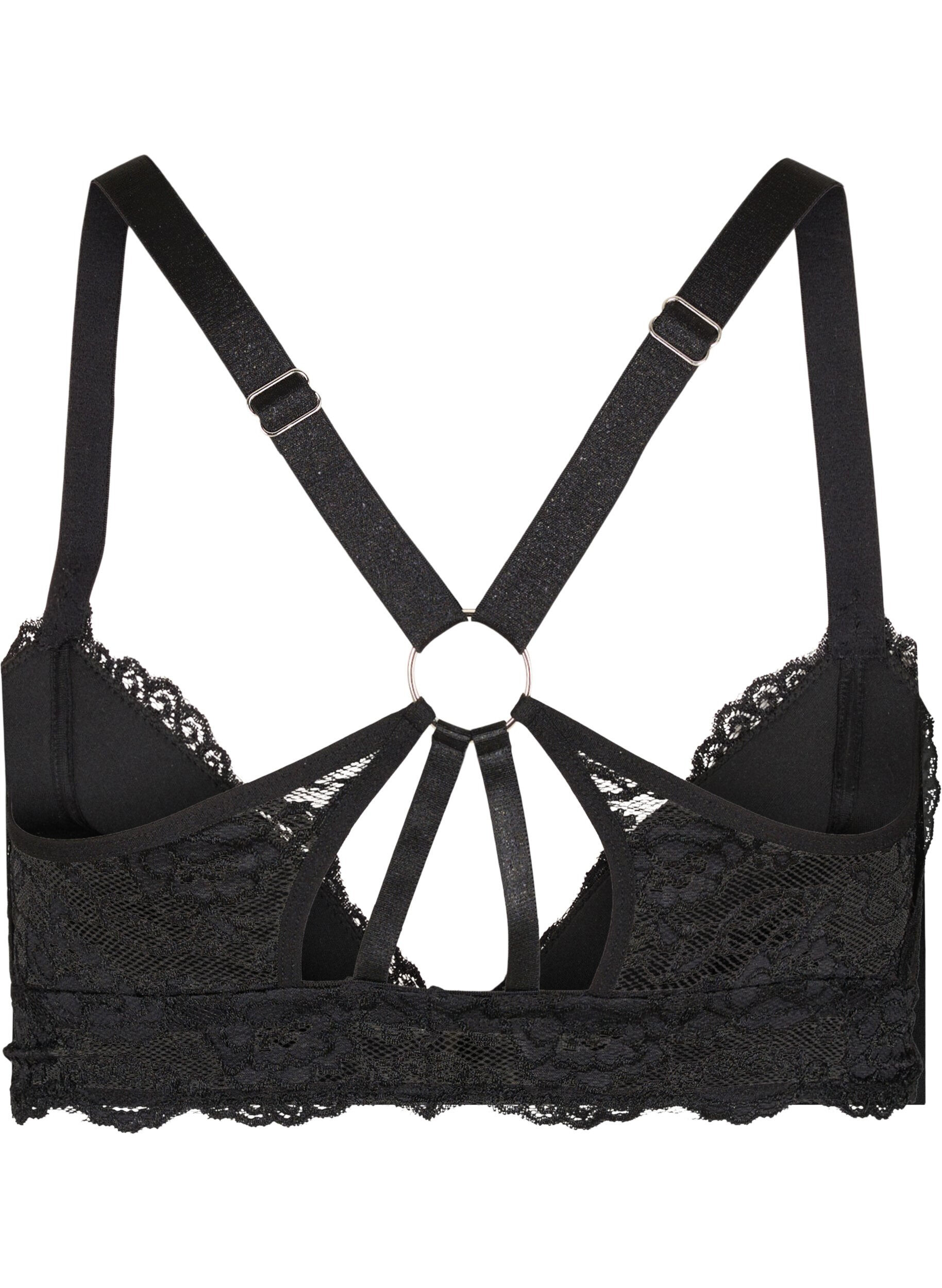 Zizzifashion Padded lace bra with back detail, Black, Packshot image number 1