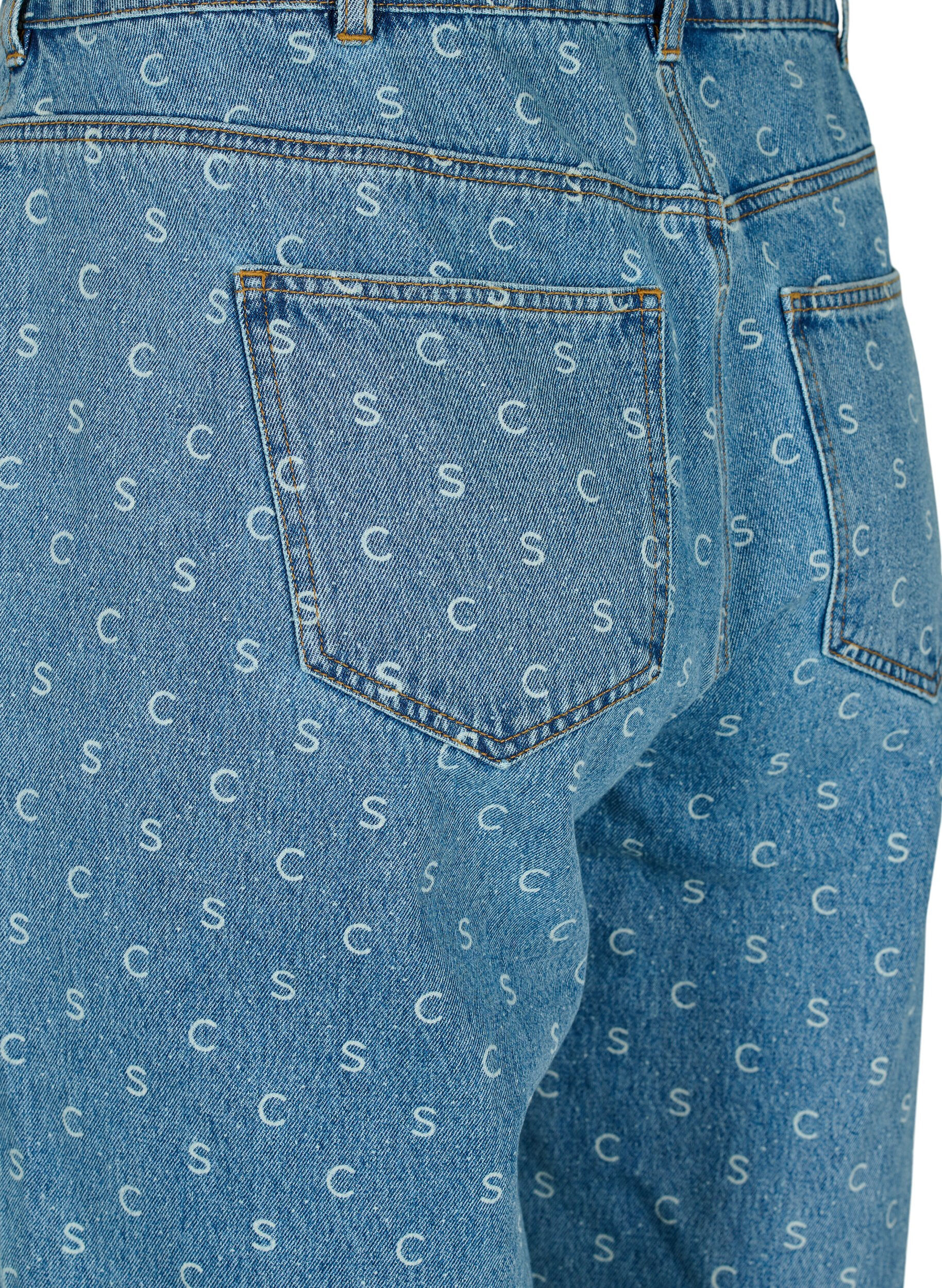 Zizzifashion Cropped jeans with print and high waist, Blue denim, Packshot image number 3