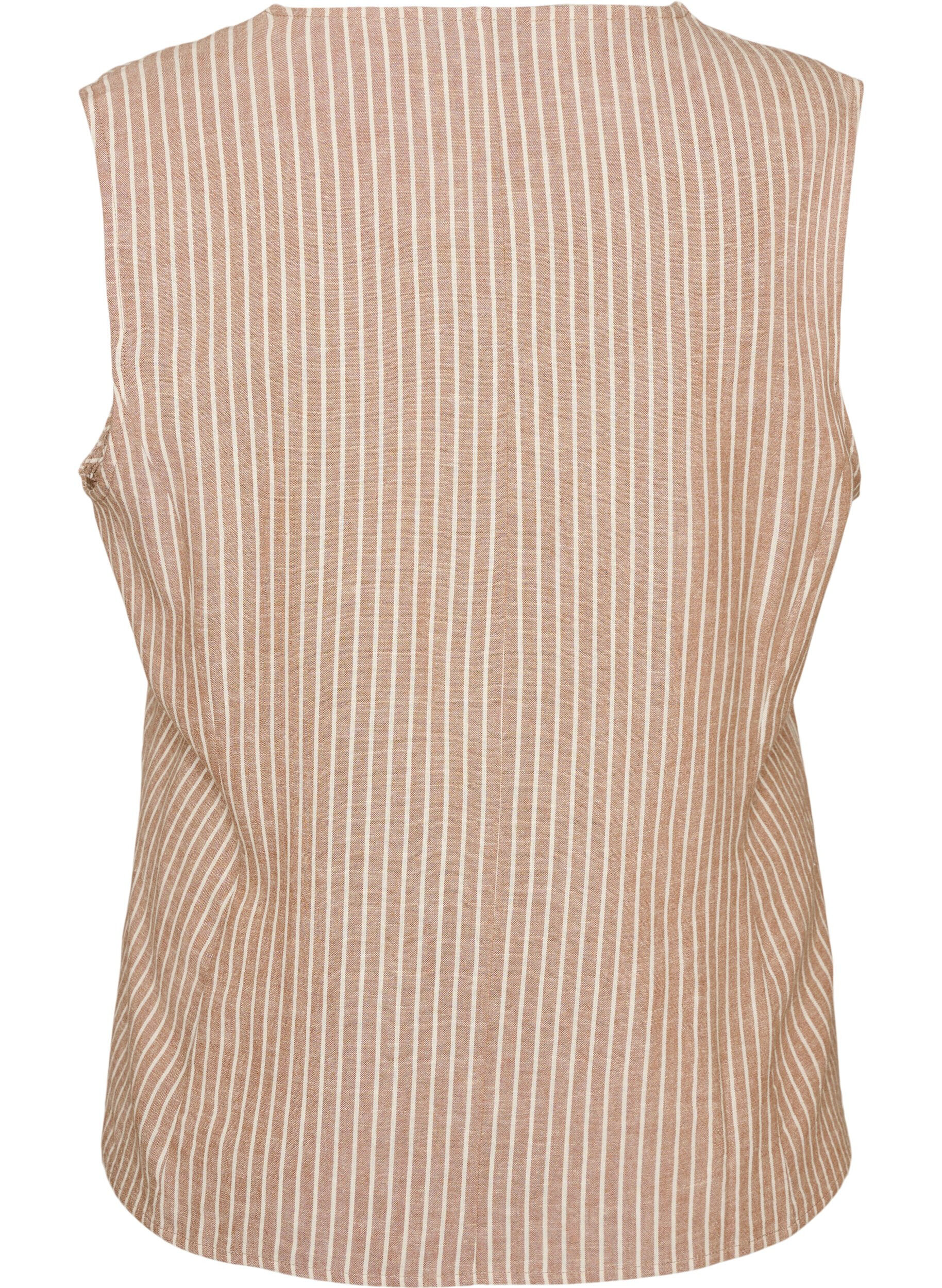 Zizzifashion Striped vest in linen and viscose, Beige, Packshot image number 1