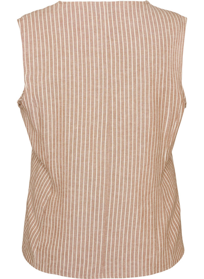 Striped vest in linen and viscose, Beige, Packshot image number 1