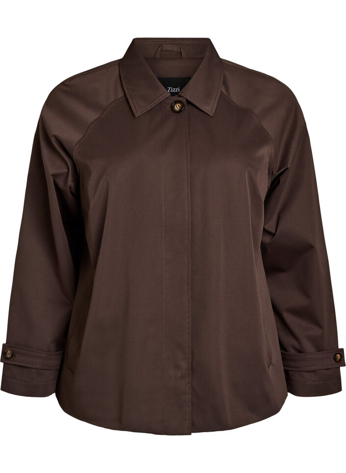 Short trench coat with collar and raglan sleeves, Brown, Packshot image number 0